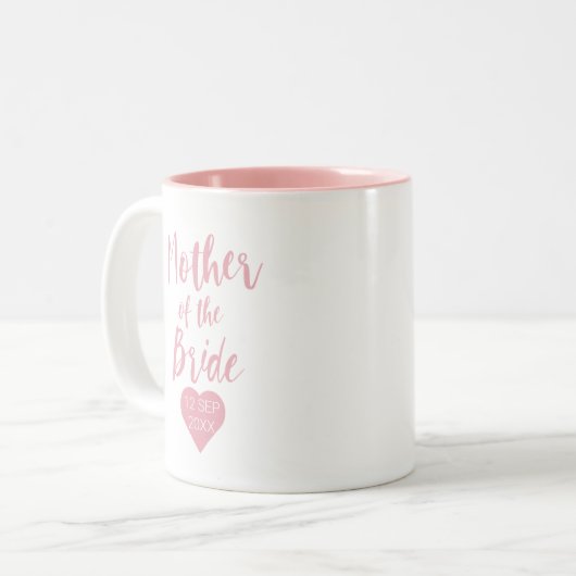 Mutter der Bride Two Tone Pink Script Zweifarbige Tasse (Vorderseite Links)