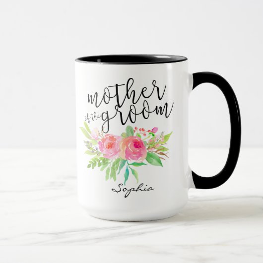 Mutter der Groom|Aquarellblume Personalisiert Tasse (Rechts)