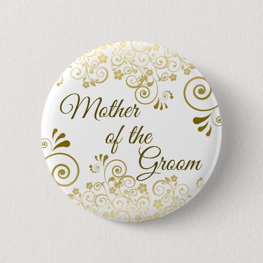 Mutter der Groom Elegant Gold Filigree Hochzeit Button (Vorderseite)
