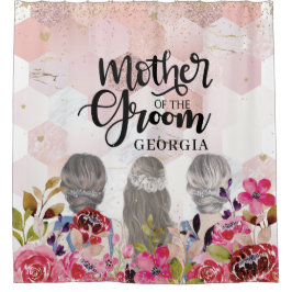 Mutter der Groom Floral Pink-Gold Geometric Duschvorhang