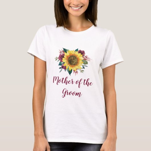 Mutter der Groom Floral Sonnenblumen Burgund Rose T-Shirt (Vorderseite)