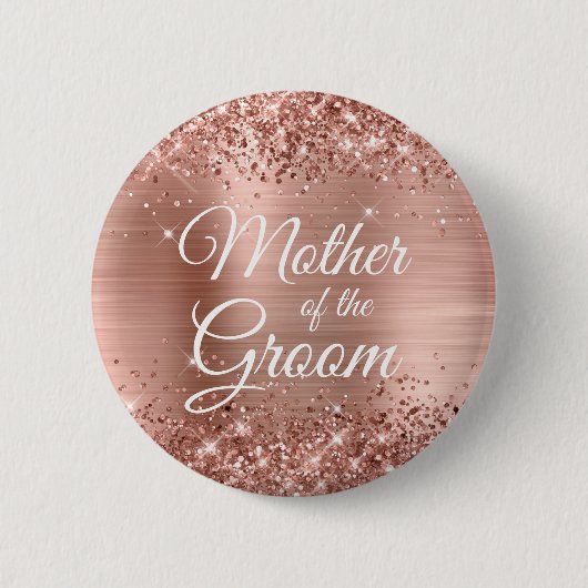 Mutter der Groom Glittery Rose Gold Foil Button (Vorderseite)