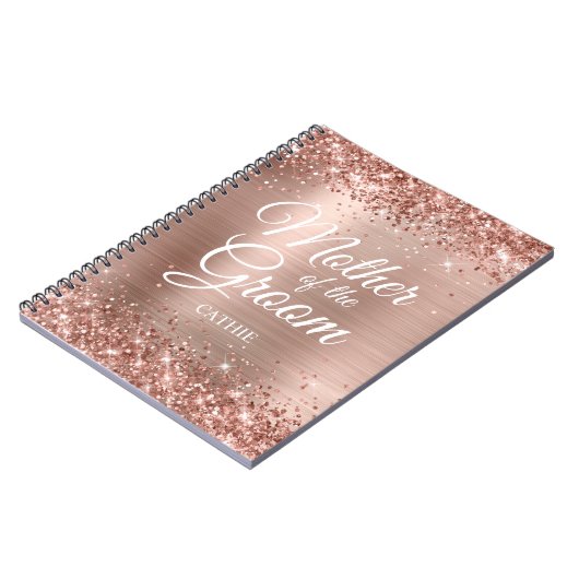 Mutter der Groom Glittery Rose Gold Foil Notizblock (Linke Seite)