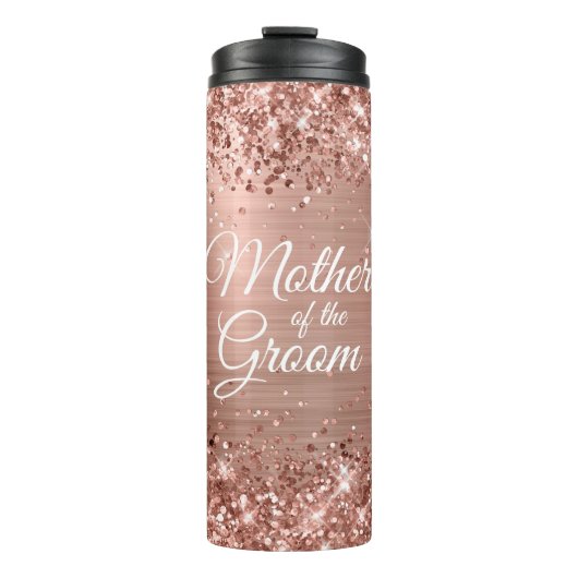 Mutter der Groom Glittery Rose Gold Glam Thermosbecher (Vorderseite)