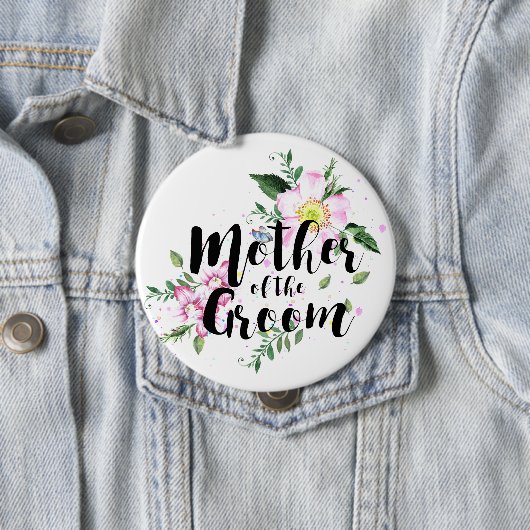 Mutter der Groom Pink Floral Wasserfarbe Hochzeit Button (Beispiel)