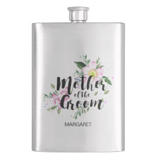 Mutter der Groom Pink Floral Wasserfarbe Hochzeit Flachmann