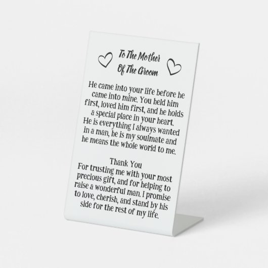 Mutter der Groom Plaque-Hochzeitstipendium Sockelschild (Vorderseite)