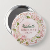 Mutter der Groom Rose Gold Pink Floral Button (Vorne & Hinten)