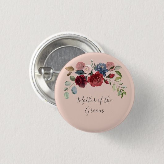 Mutter der Groom Rustic Burgundy Blumen Custom Button (Vorne & Hinten)