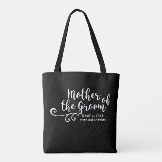 Mutter der Groom Tote Tasche | Modern White Script (Rückseite)