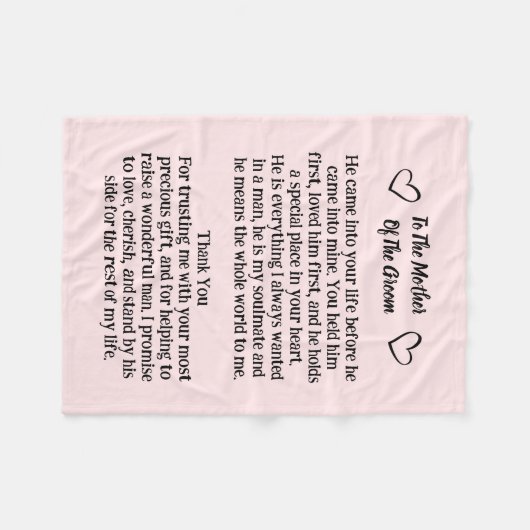 Mutter der Groomblanket-Hochzeitssache Fleecedecke (Vorderseite (Horizontal))