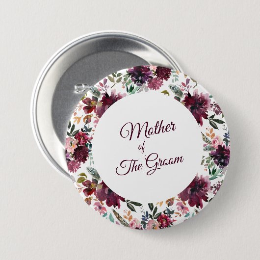 Mutter des Blume-Musters "Groom Burgundy Garden" Button (Vorne & Hinten)