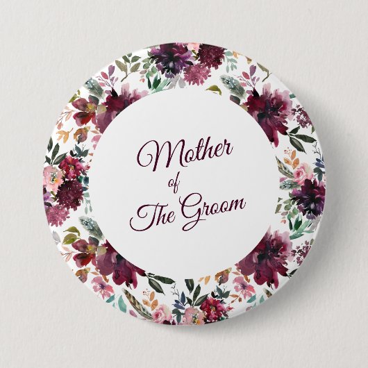 Mutter des Blume-Musters "Groom Burgundy Garden" Button (Vorderseite)