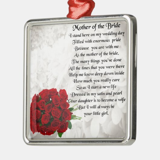 Mutter des Braut-Gedichtes - Rote Rosen Silbernes Ornament (Links)