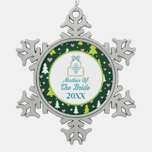 Mutter des Braut-Weihnachtshochzeits-Geschenks Schneeflocken Zinn-Ornament (Vorderseite)