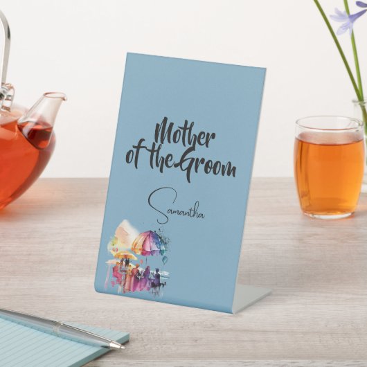 Mutter des Bräutigams - bearbeitbarer Text auf bla Sockelschild (In SItu)