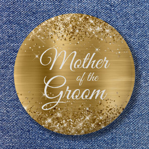 Mutter des Bräutigams Glitzerndes Gold Folie Button