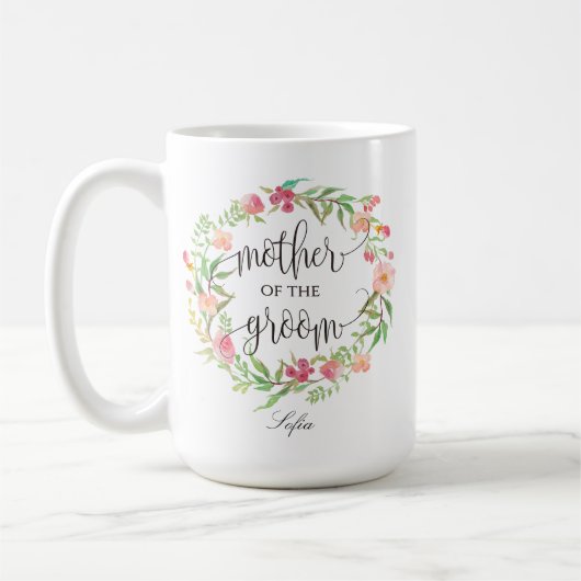 Mutter des Bräutigams, Kalligrafie, Blumenreath-6 Kaffeetasse (Links)