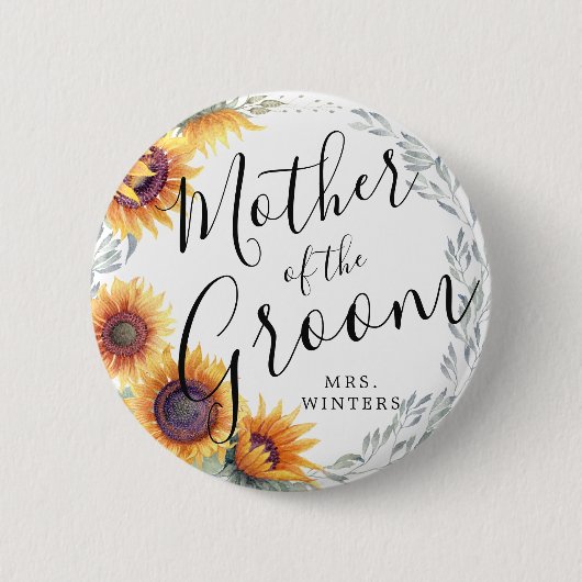 Mutter des Bräutigams | Sonnenblumen Florals Hochz Button (Vorderseite)