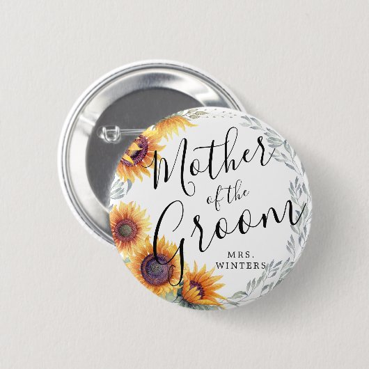 Mutter des Bräutigams | Sonnenblumen Florals Hochz Button (Vorne & Hinten)