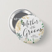 Mutter des Bräutigams | White Rose Bouquet Wedding Button (Vorne & Hinten)
