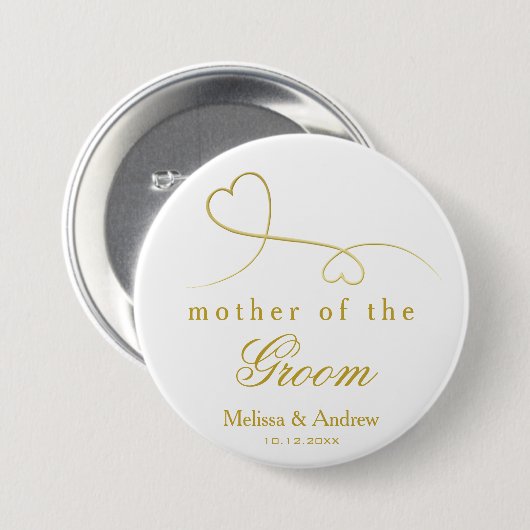 Mutter des Bräutigams | Zwei goldene Herzen Hochze Button (Vorne & Hinten)