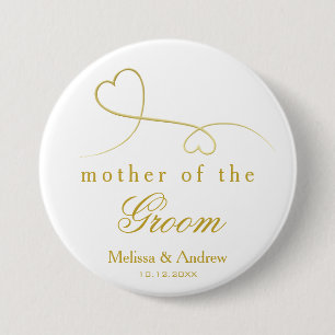 Mutter des Bräutigams   zwei Goldherzen Wedding Button