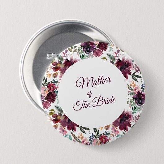 Mutter des Bride Burgundy Garden Blumenmuster Button (Vorne & Hinten)