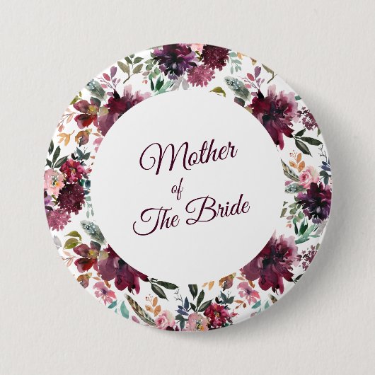 Mutter des Bride Burgundy Garden Blumenmuster Button (Vorderseite)