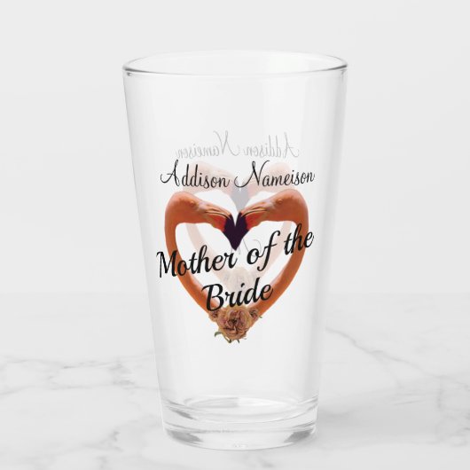 Mutter des Bride Flamingo Wedding Heart Glas (Rückseite)