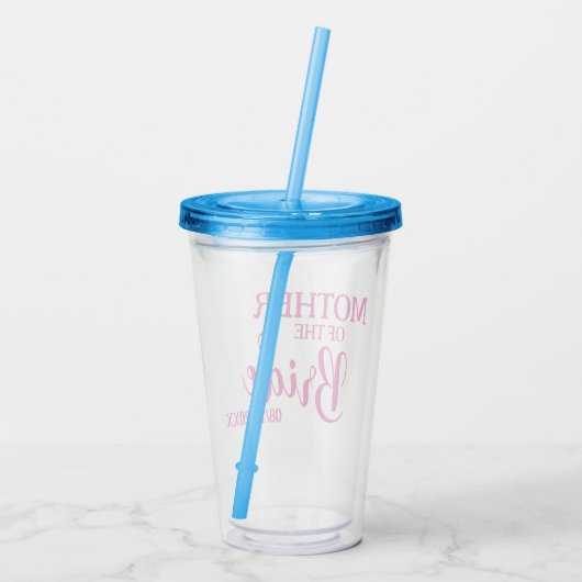 Mutter des Bride Pink Custom Brautparty Acryltrinkbecher (Rückseite)