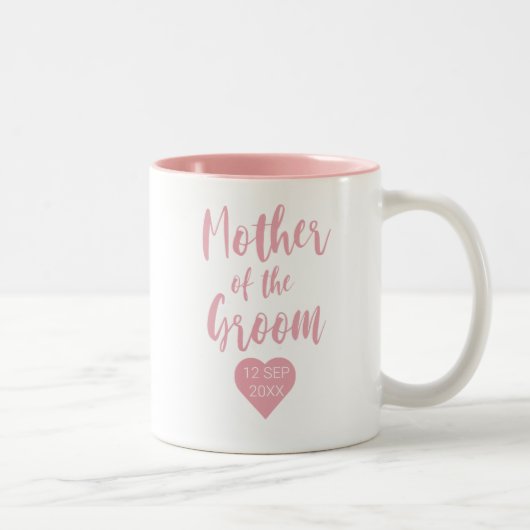 Mutter des eleganten rosa Groom-Skripts Zweifarbige Tasse (Rechts)