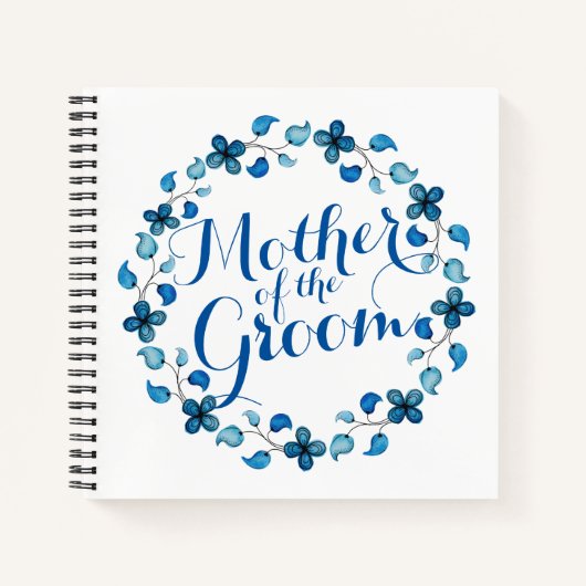 Mutter des Groom Blue Floral Wedding Notebook Notizbuch (Vorderseite)