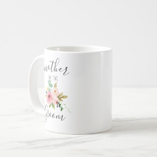 Mutter des Groom Blush Florals Hochzeitsgeschenk Kaffeetasse (Vorderseite Links)