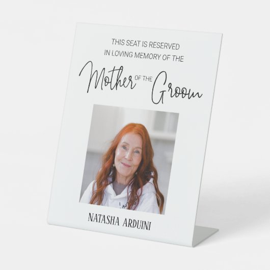 Mutter des Groom-Gedächtnisses reserviert Hochzeit Sockelschild (Vorderseite)