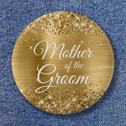 Mutter des Groom Glittery Gold Foil Button