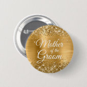 Mutter des Groom Glittery Gold Foil Button (Vorne & Hinten)