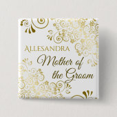 Mutter des Groom Gold Spitzen-Hochzeitnamens Button (Vorderseite)