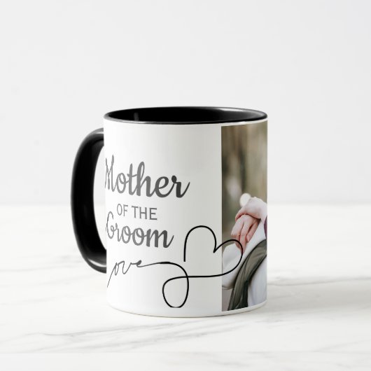 Mutter des Groom Script Liebe Herz Foto Tasse (Vorderseite Links)