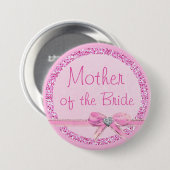 Mutter des Imitats "Bride Pink Bow" Glitzer Button (Vorne & Hinten)
