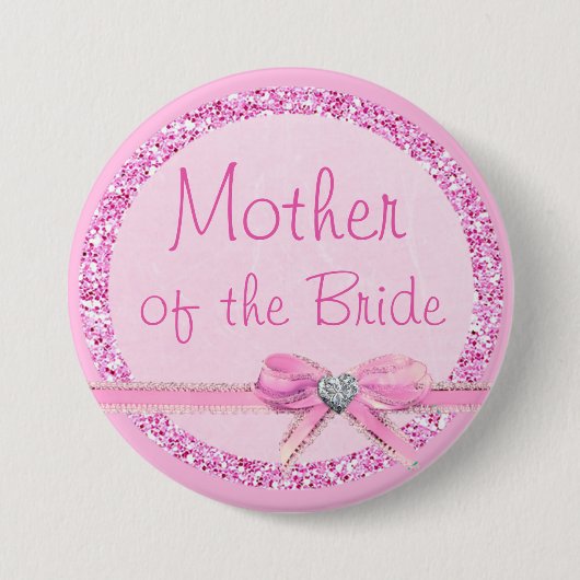 Mutter des Imitats "Bride Pink Bow" Glitzer Button (Vorderseite)