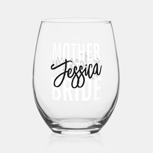 Mutter des Monogram-Signaturskripts der Bride Weinglas Ohne Stiel (Vorderseite)
