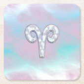 Mutter des Perlstils Aries Zodiac Symbol Rechteckiger Pappuntersetzer (Vorderseite)