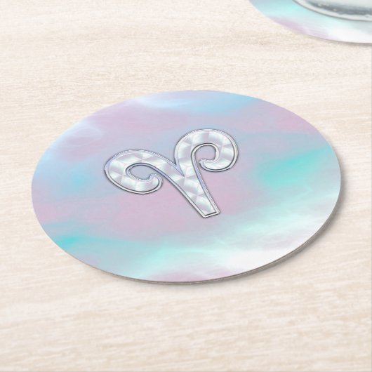 Mutter des Perlstils Aries Zodiac Symbol Runder Pappuntersetzer (Angewinkelt)