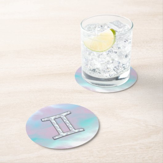 Mutter des Perlstils Gemini Zodiac Symbol Runder Pappuntersetzer (Vor Ort)