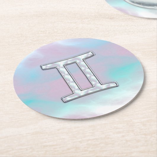 Mutter des Perlstils Gemini Zodiac Symbol Runder Pappuntersetzer (Angewinkelt)
