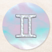 Mutter des Perlstils Gemini Zodiac Symbol Runder Pappuntersetzer (Vorderseite)