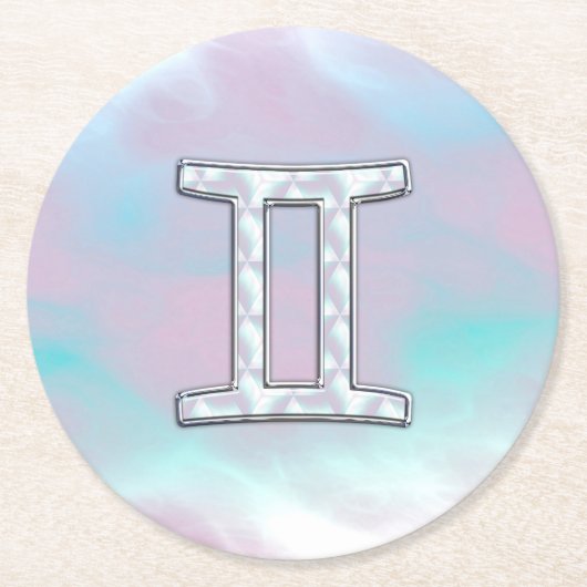 Mutter des Perlstils Gemini Zodiac Symbol Runder Pappuntersetzer (Vorderseite)