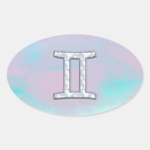 Mutter des Perlstils Gemini Zodiac Zeichen Ovaler Aufkleber