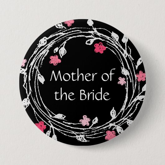 Mutter des Schwarz-weißen rosa Blumenreath Button (Vorderseite)